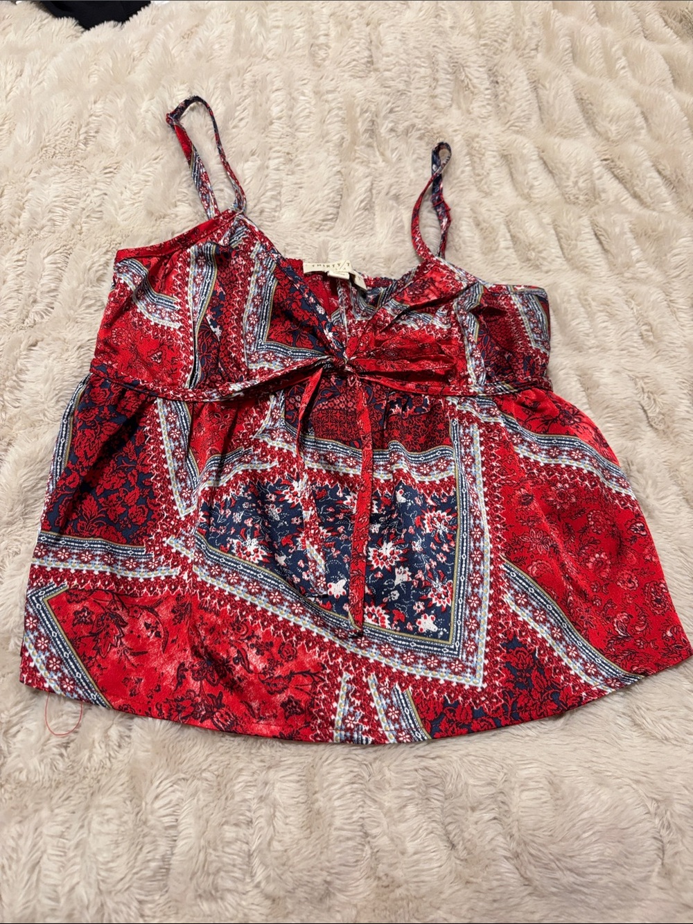 Red Paisley Tie-Front Spaghetti Strap Cami